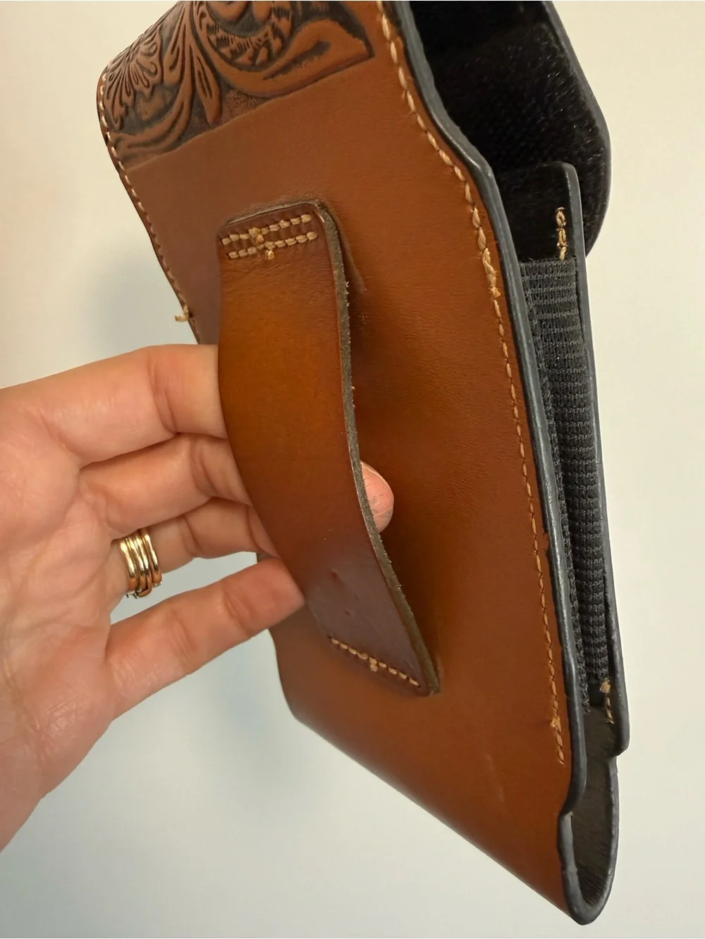 TEXAS WEST Western Cowboy Tooled Floral Leather Horse Concho Belt Loop Cell Phon